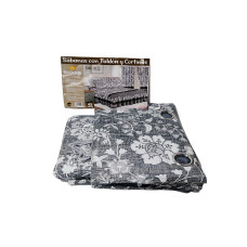 JUEGO DE SABANA ESTAMPADO CON FALDON + CORTINAS 160X2